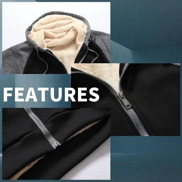 Mens 975gray Moon Blue Hooded Zip-Up Winter Jacket with Plush Fleece Lining